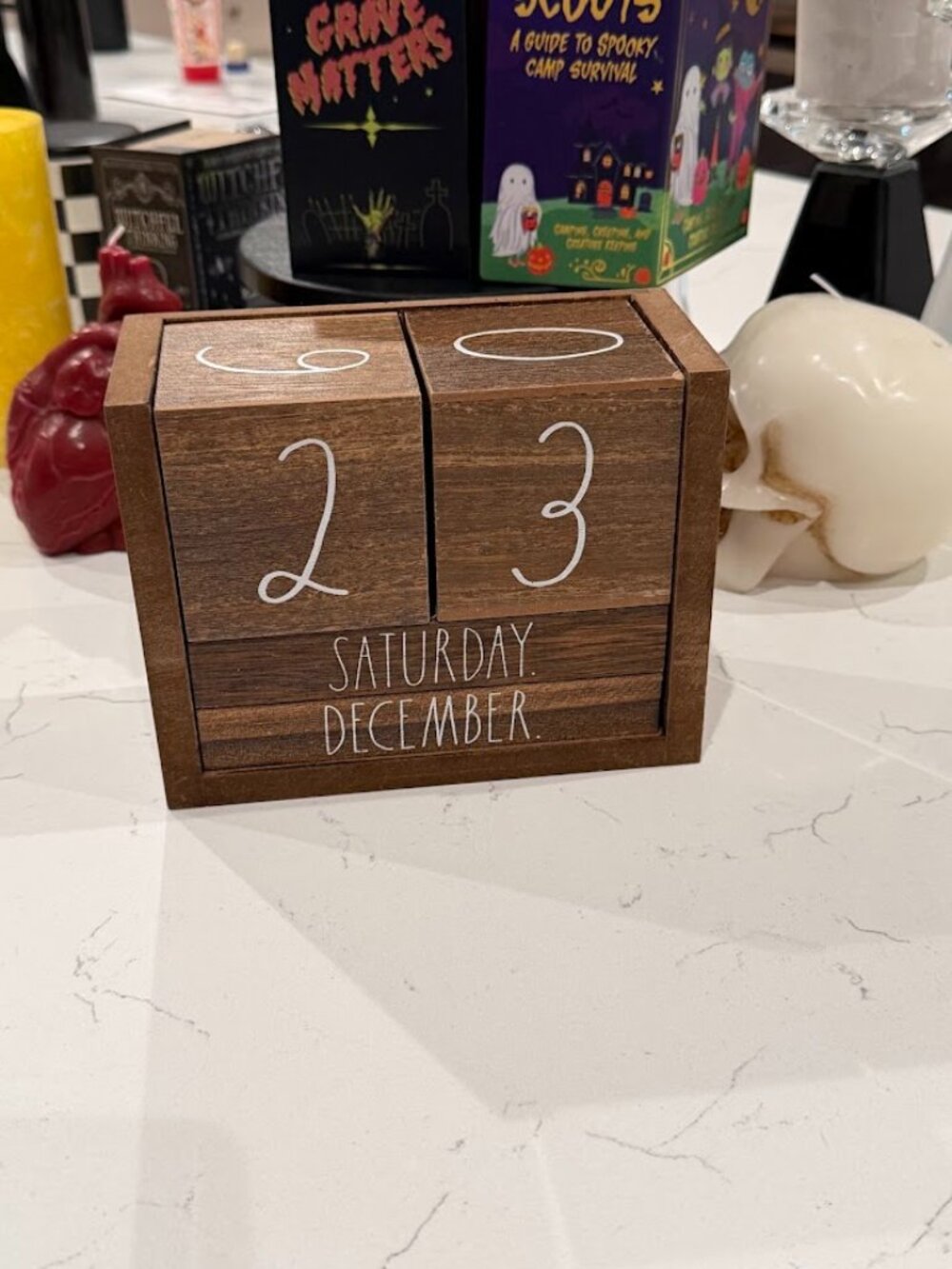 Rae Dunn Wooden Perpetual Calendar - Brown with White Lettering